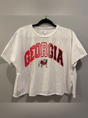 Stewart Simmons Georgia Bulldogs Logo Cropped Rolled Hem Tee White Multi M